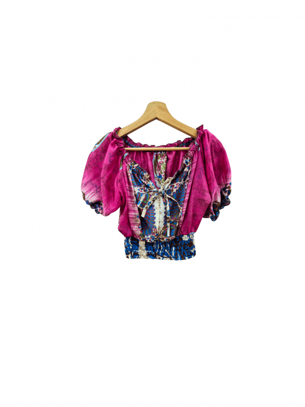 Top cigana rosa azul beige - Imagen 3