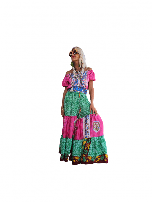 Top cigana rosa azul beige